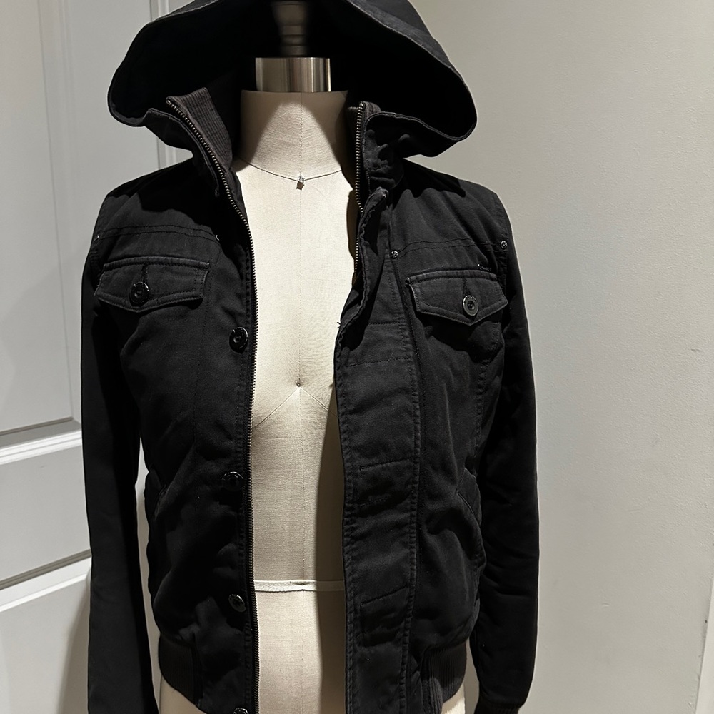 TNA Black Hooded Bomber Jacket